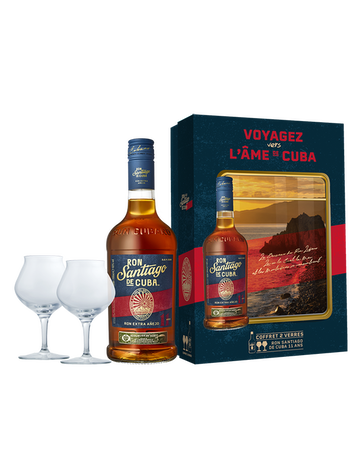 COFFRET RON SANTIAGO DE CUBA 11 ANS + 2 VERRES 